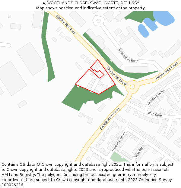 4, WOODLANDS CLOSE, SWADLINCOTE, DE11 9SY: Location map and indicative extent of plot
