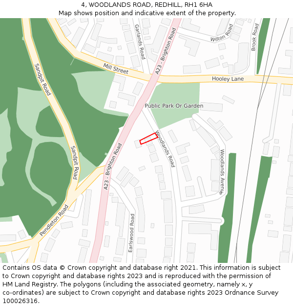 4, WOODLANDS ROAD, REDHILL, RH1 6HA: Location map and indicative extent of plot