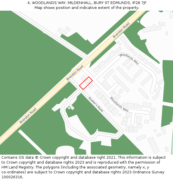 4, WOODLANDS WAY, MILDENHALL, BURY ST EDMUNDS, IP28 7JF: Location map and indicative extent of plot