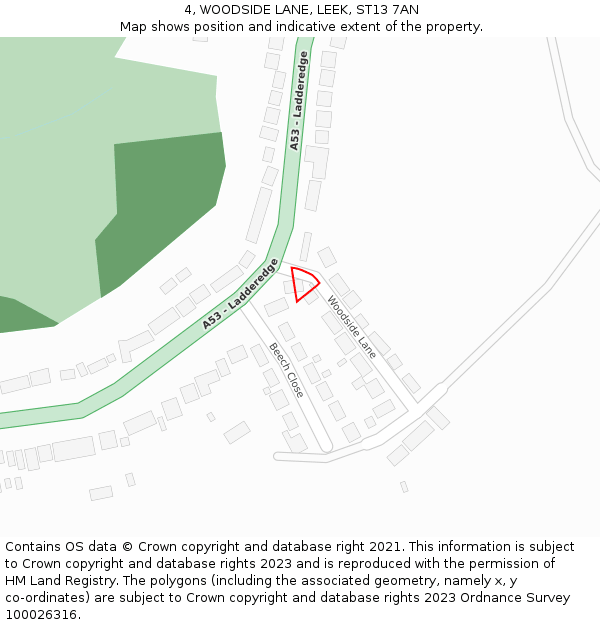4, WOODSIDE LANE, LEEK, ST13 7AN: Location map and indicative extent of plot