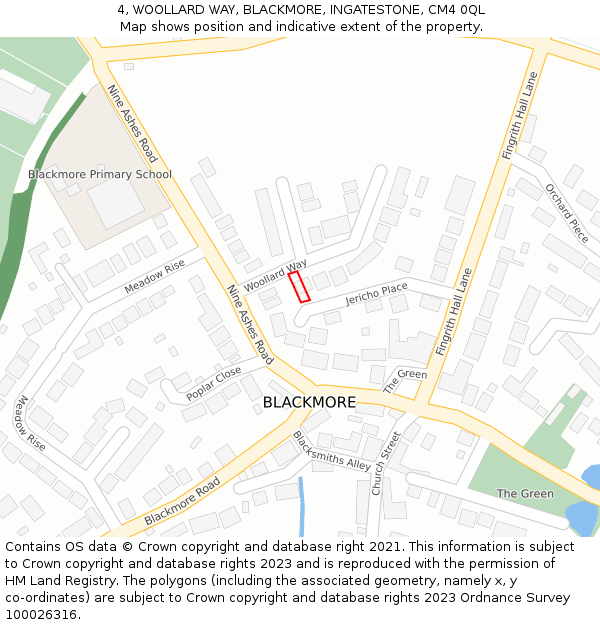 4, WOOLLARD WAY, BLACKMORE, INGATESTONE, CM4 0QL: Location map and indicative extent of plot