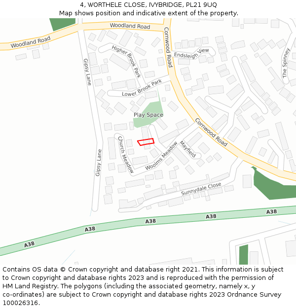 4, WORTHELE CLOSE, IVYBRIDGE, PL21 9UQ: Location map and indicative extent of plot