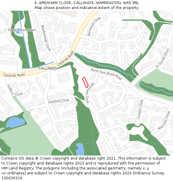 4, WREXHAM CLOSE, CALLANDS, WARRINGTON, WA5 9RL: Location map and indicative extent of plot