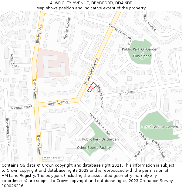 4, WRIGLEY AVENUE, BRADFORD, BD4 6BB: Location map and indicative extent of plot