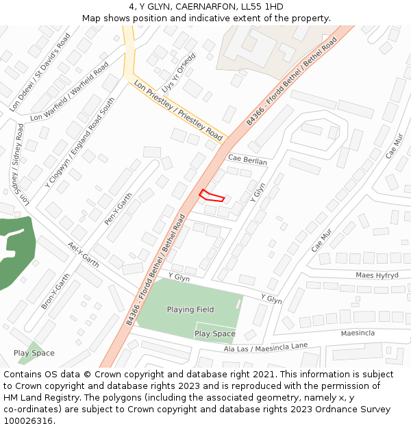 4, Y GLYN, CAERNARFON, LL55 1HD: Location map and indicative extent of plot