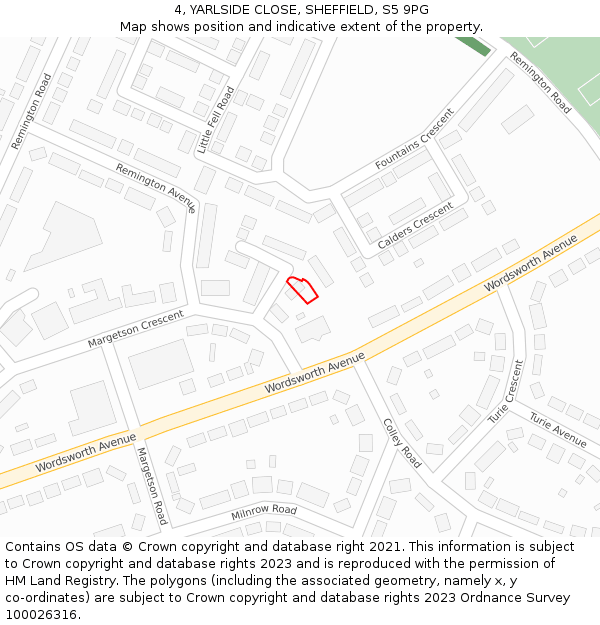 4, YARLSIDE CLOSE, SHEFFIELD, S5 9PG: Location map and indicative extent of plot