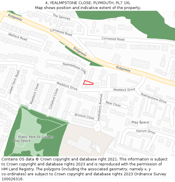 4, YEALMPSTONE CLOSE, PLYMOUTH, PL7 1XL: Location map and indicative extent of plot