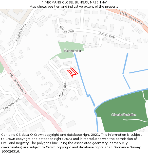 4, YEOMANS CLOSE, BUNGAY, NR35 1HW: Location map and indicative extent of plot