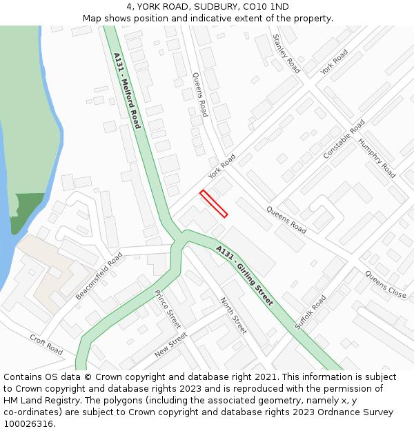 4, YORK ROAD, SUDBURY, CO10 1ND: Location map and indicative extent of plot