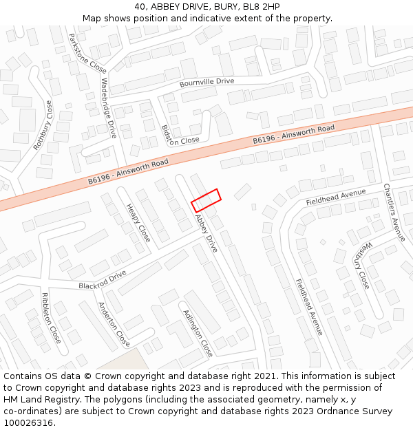 40, ABBEY DRIVE, BURY, BL8 2HP: Location map and indicative extent of plot