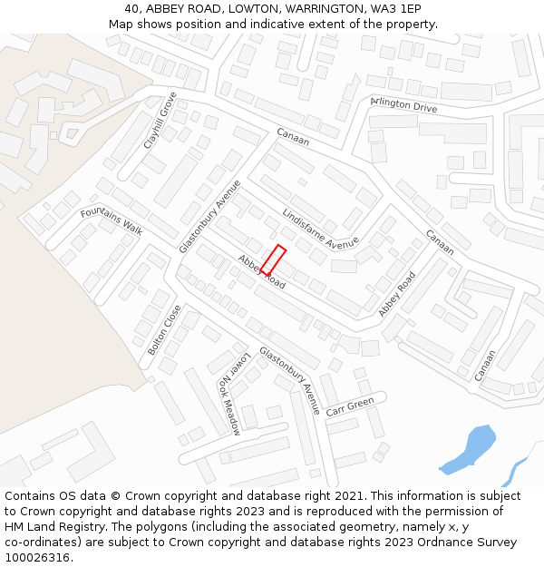 40, ABBEY ROAD, LOWTON, WARRINGTON, WA3 1EP: Location map and indicative extent of plot