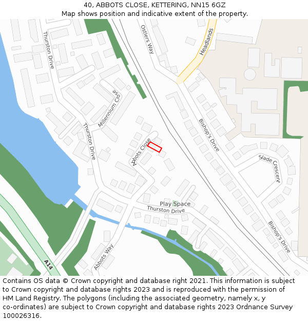 40, ABBOTS CLOSE, KETTERING, NN15 6GZ: Location map and indicative extent of plot