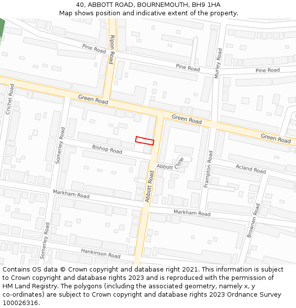 40, ABBOTT ROAD, BOURNEMOUTH, BH9 1HA: Location map and indicative extent of plot