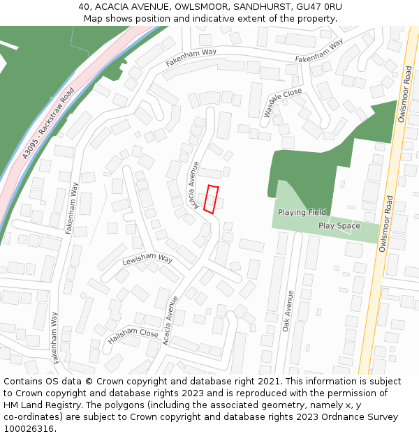 40, ACACIA AVENUE, OWLSMOOR, SANDHURST, GU47 0RU: Location map and indicative extent of plot