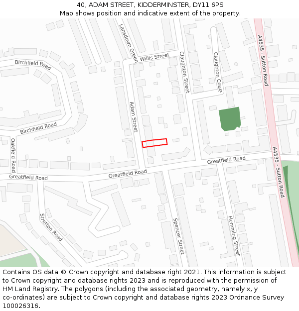 40, ADAM STREET, KIDDERMINSTER, DY11 6PS: Location map and indicative extent of plot
