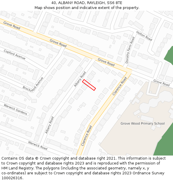 40, ALBANY ROAD, RAYLEIGH, SS6 8TE: Location map and indicative extent of plot