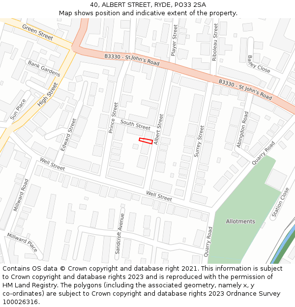 40, ALBERT STREET, RYDE, PO33 2SA: Location map and indicative extent of plot