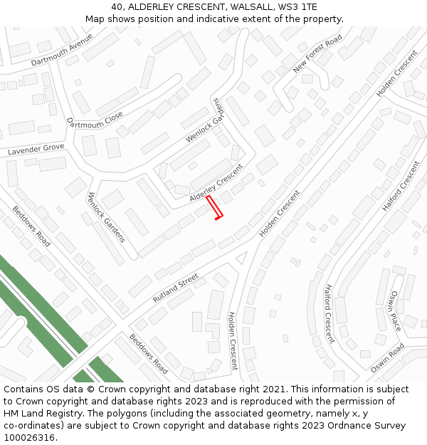 40, ALDERLEY CRESCENT, WALSALL, WS3 1TE: Location map and indicative extent of plot