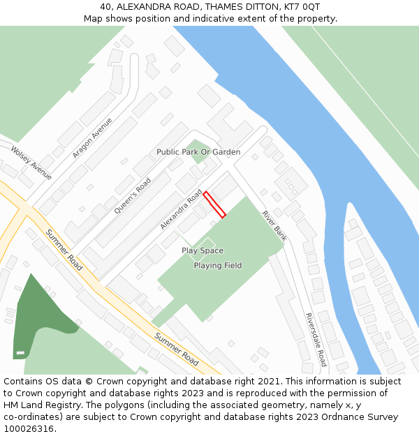 40, ALEXANDRA ROAD, THAMES DITTON, KT7 0QT: Location map and indicative extent of plot