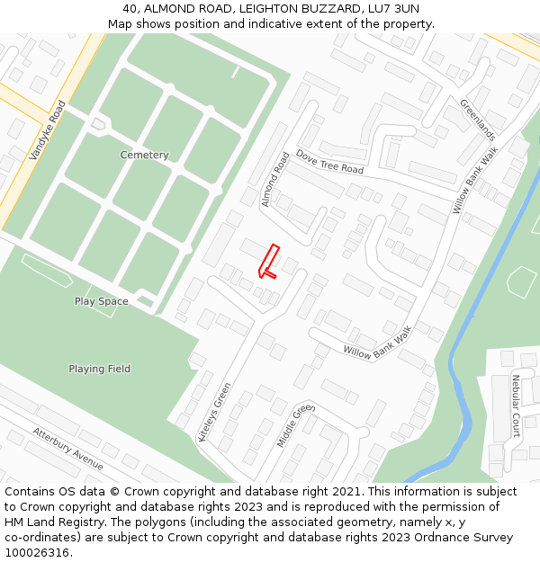 40, ALMOND ROAD, LEIGHTON BUZZARD, LU7 3UN: Location map and indicative extent of plot