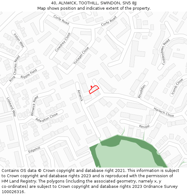40, ALNWICK, TOOTHILL, SWINDON, SN5 8JJ: Location map and indicative extent of plot