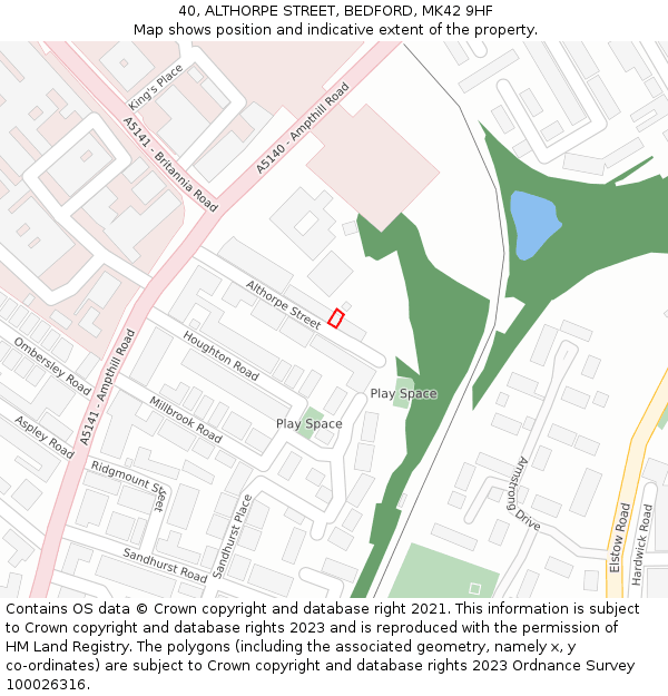 40, ALTHORPE STREET, BEDFORD, MK42 9HF: Location map and indicative extent of plot