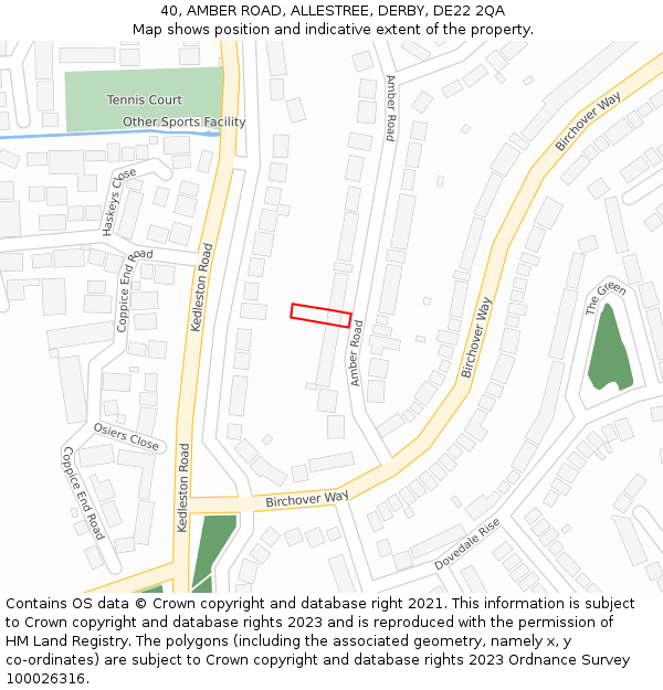40, AMBER ROAD, ALLESTREE, DERBY, DE22 2QA: Location map and indicative extent of plot