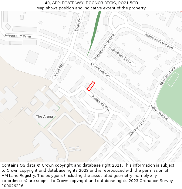40, APPLEGATE WAY, BOGNOR REGIS, PO21 5GB: Location map and indicative extent of plot