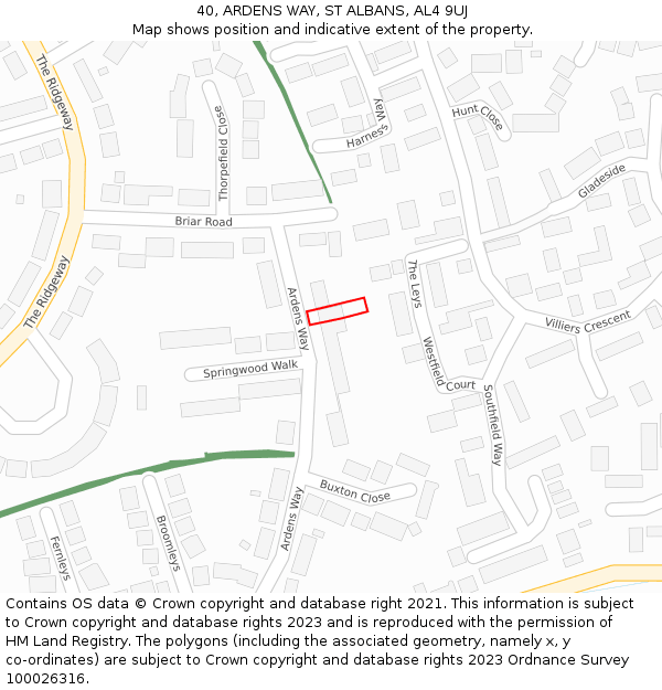 40, ARDENS WAY, ST ALBANS, AL4 9UJ: Location map and indicative extent of plot
