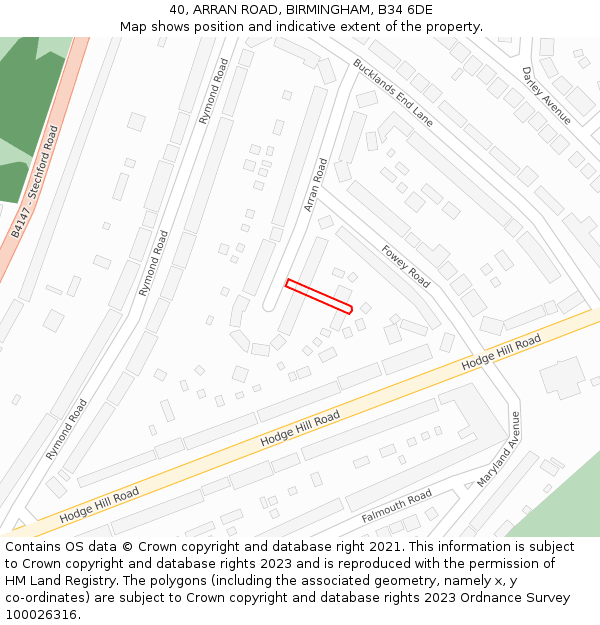 40, ARRAN ROAD, BIRMINGHAM, B34 6DE: Location map and indicative extent of plot