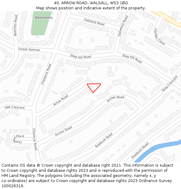40, ARROW ROAD, WALSALL, WS3 1BG: Location map and indicative extent of plot