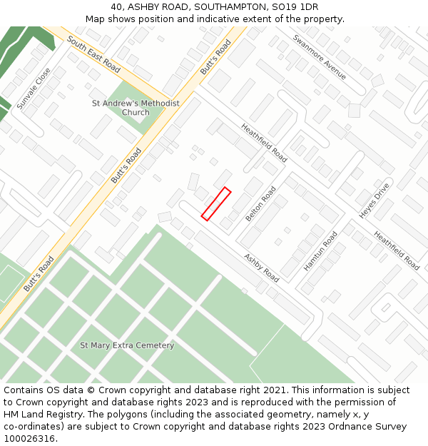 40, ASHBY ROAD, SOUTHAMPTON, SO19 1DR: Location map and indicative extent of plot