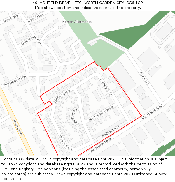 40, ASHFIELD DRIVE, LETCHWORTH GARDEN CITY, SG6 1GP: Location map and indicative extent of plot