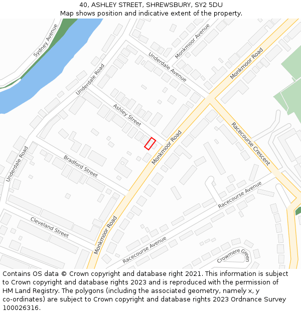 40, ASHLEY STREET, SHREWSBURY, SY2 5DU: Location map and indicative extent of plot
