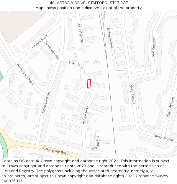 40, ASTORIA DRIVE, STAFFORD, ST17 9GE: Location map and indicative extent of plot