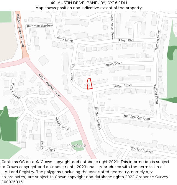 40, AUSTIN DRIVE, BANBURY, OX16 1DH: Location map and indicative extent of plot
