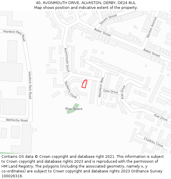 40, AVONMOUTH DRIVE, ALVASTON, DERBY, DE24 8UL: Location map and indicative extent of plot