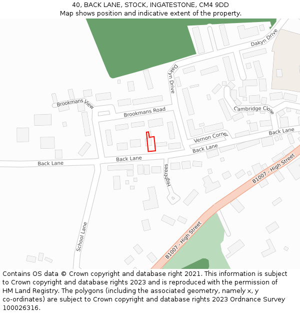 40, BACK LANE, STOCK, INGATESTONE, CM4 9DD: Location map and indicative extent of plot