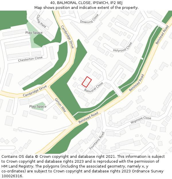 40, BALMORAL CLOSE, IPSWICH, IP2 9EJ: Location map and indicative extent of plot