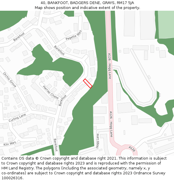 40, BANKFOOT, BADGERS DENE, GRAYS, RM17 5JA: Location map and indicative extent of plot