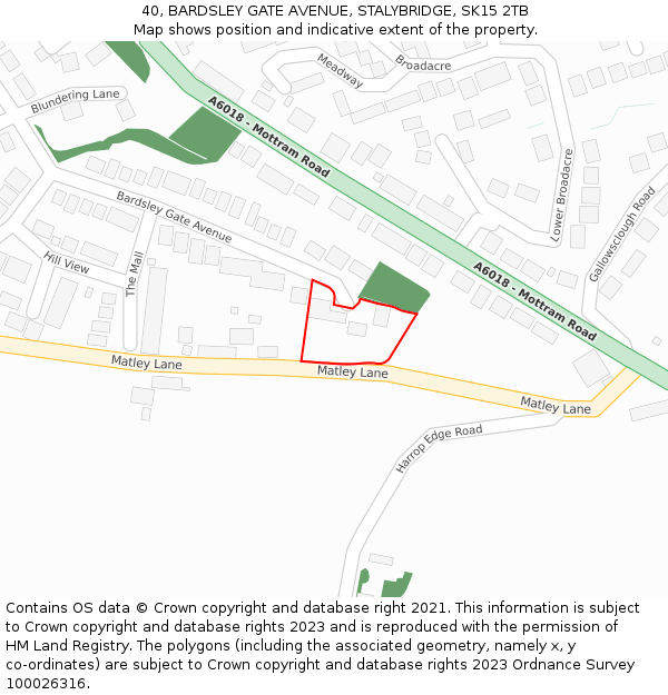 40, BARDSLEY GATE AVENUE, STALYBRIDGE, SK15 2TB: Location map and indicative extent of plot