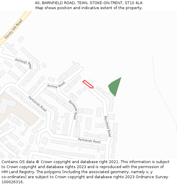 40, BARNFIELD ROAD, TEAN, STOKE-ON-TRENT, ST10 4LA: Location map and indicative extent of plot