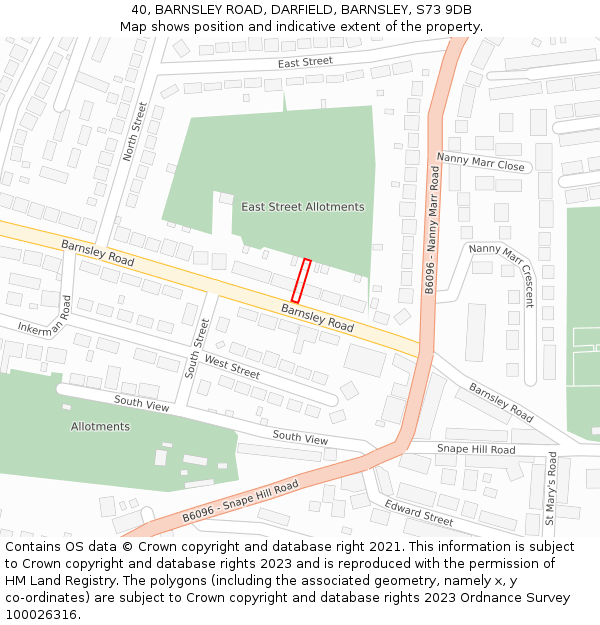 40, BARNSLEY ROAD, DARFIELD, BARNSLEY, S73 9DB: Location map and indicative extent of plot