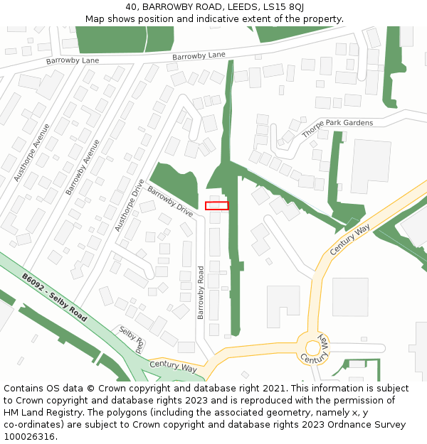 40, BARROWBY ROAD, LEEDS, LS15 8QJ: Location map and indicative extent of plot