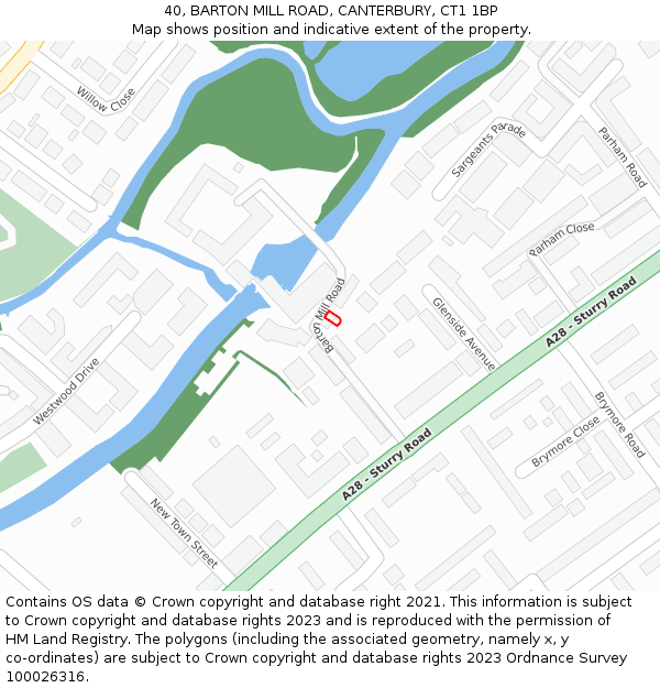 40, BARTON MILL ROAD, CANTERBURY, CT1 1BP: Location map and indicative extent of plot