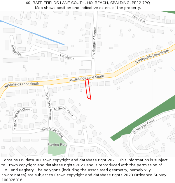 40, BATTLEFIELDS LANE SOUTH, HOLBEACH, SPALDING, PE12 7PQ: Location map and indicative extent of plot