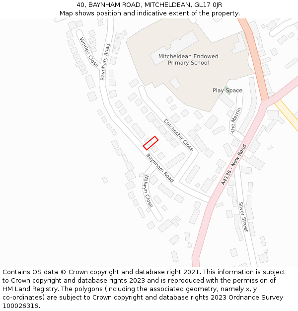 40, BAYNHAM ROAD, MITCHELDEAN, GL17 0JR: Location map and indicative extent of plot