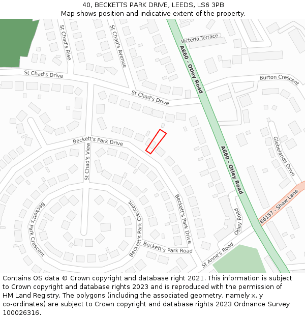 40, BECKETTS PARK DRIVE, LEEDS, LS6 3PB: Location map and indicative extent of plot