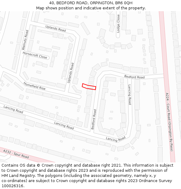 40, BEDFORD ROAD, ORPINGTON, BR6 0QH: Location map and indicative extent of plot