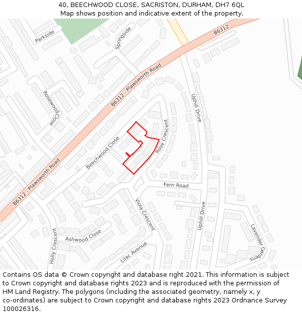 40, BEECHWOOD CLOSE, SACRISTON, DURHAM, DH7 6QL: Location map and indicative extent of plot